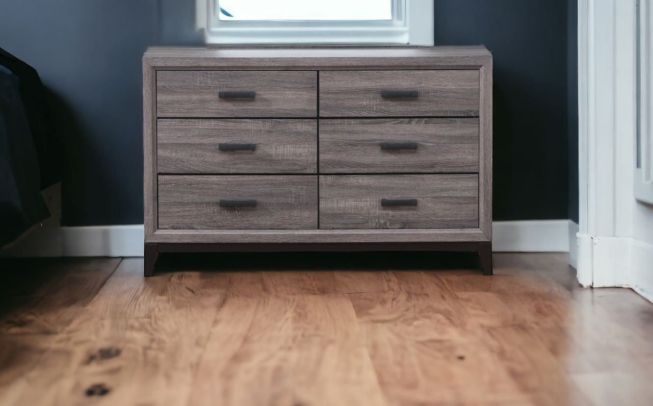 58" Gray Solid and Manufactured Wood Six Drawer Double Dresser-1