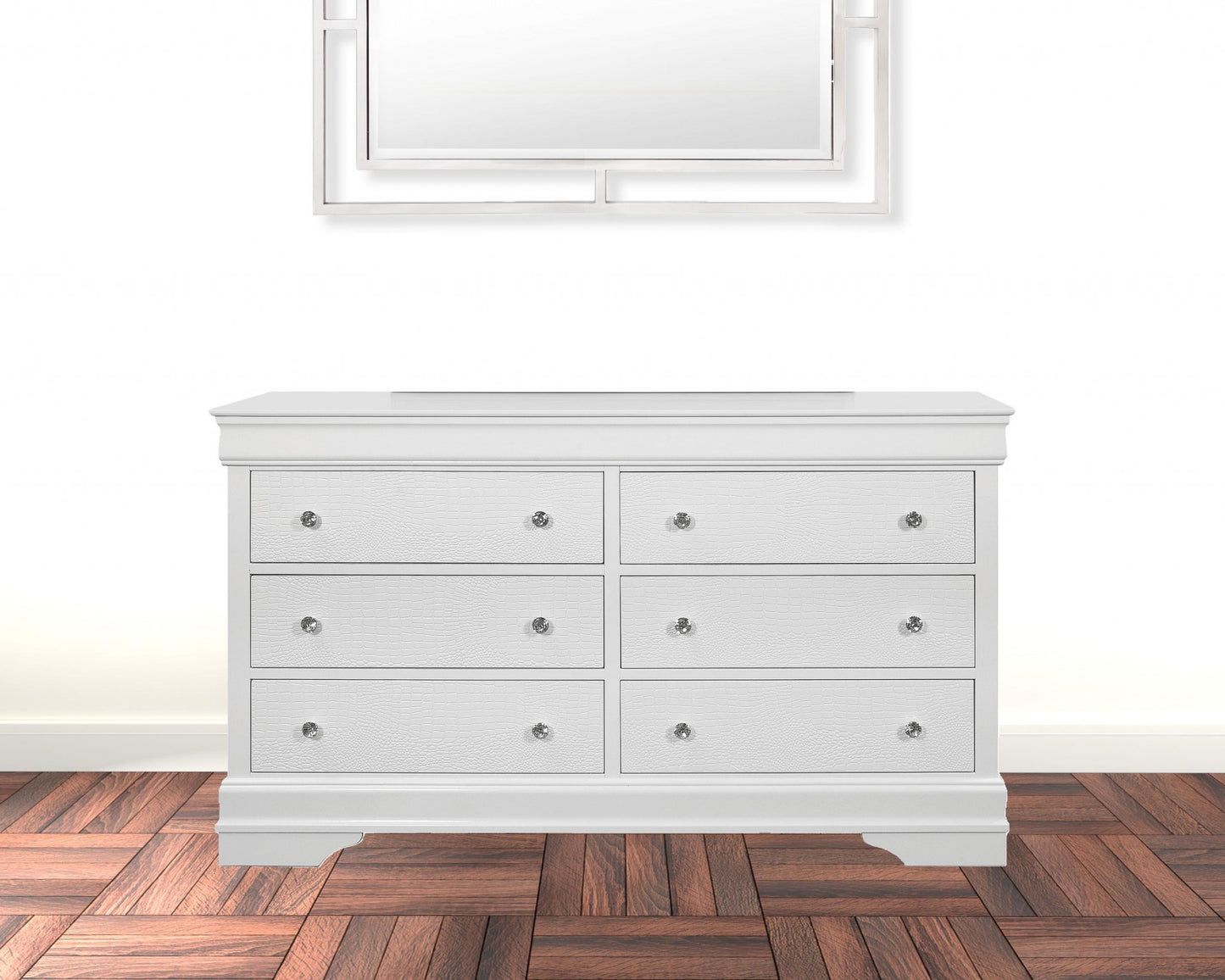 58" Metallic White Solid Wood Six Drawer Double Dresser-3