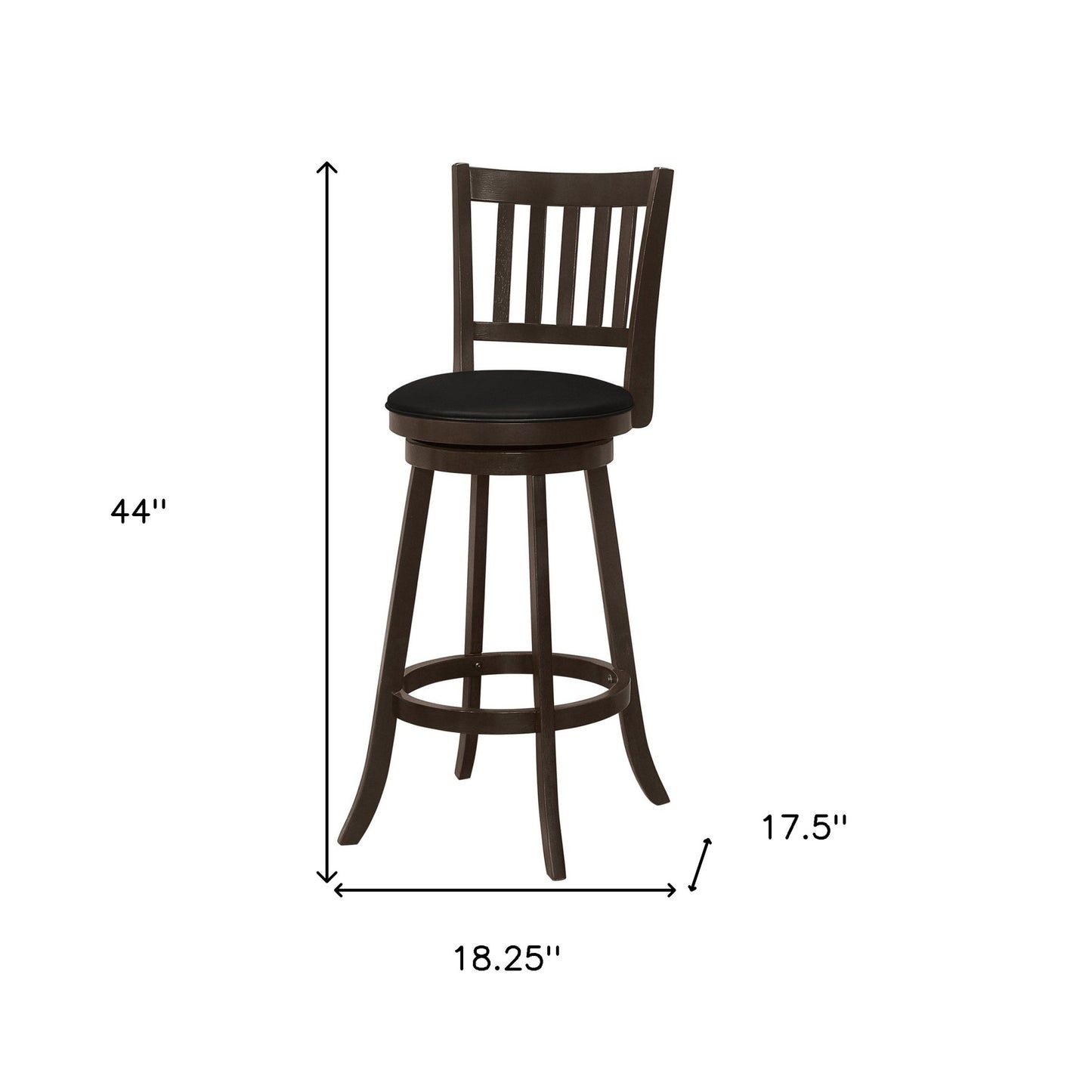 Set of Two 29" Black and Espresso Faux Leather and Solid Wood Bar Height Swivel Bar Chairs-6