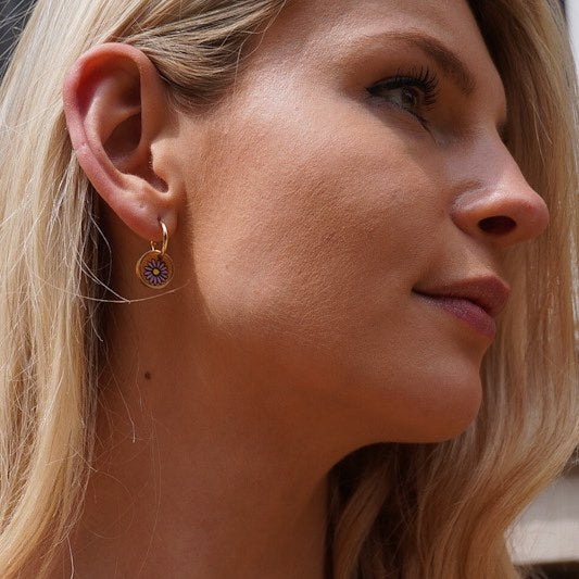 Aster Flower Recycled Wood Gold Earrings-1