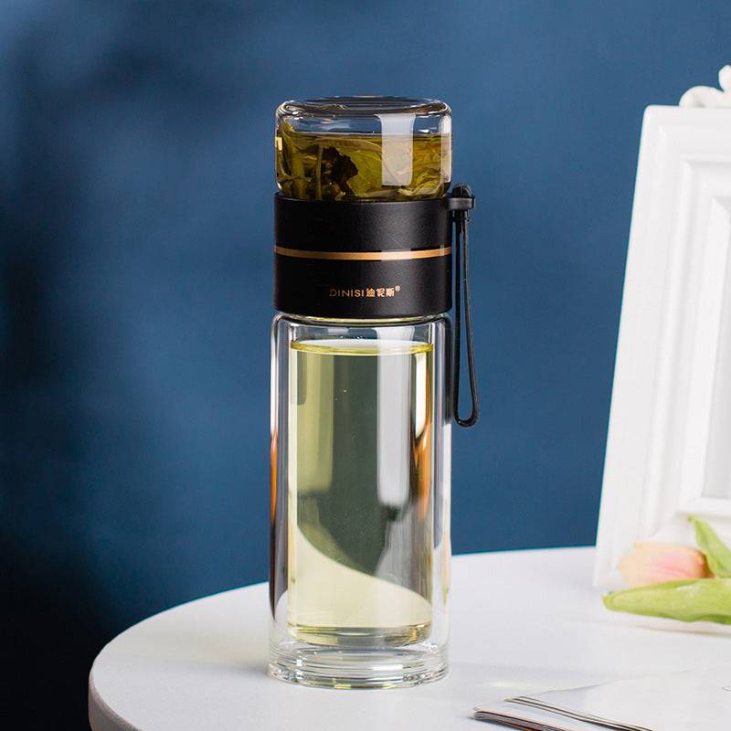 Glass Water Bottle With Tea Infuser Filter Tea Separation Double Wall Glass Bottle Leakproof-6