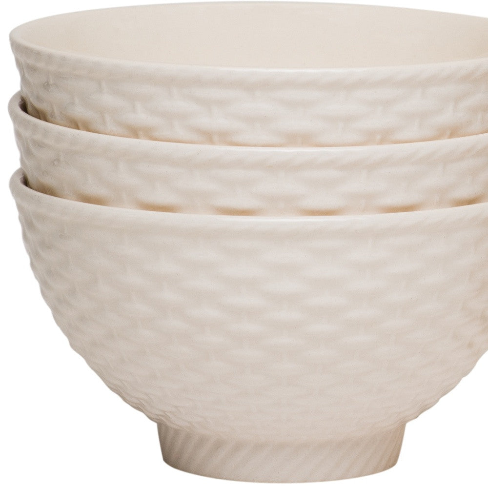 White Four Piece Weave Stoneware Service For Four Bowl Set-8
