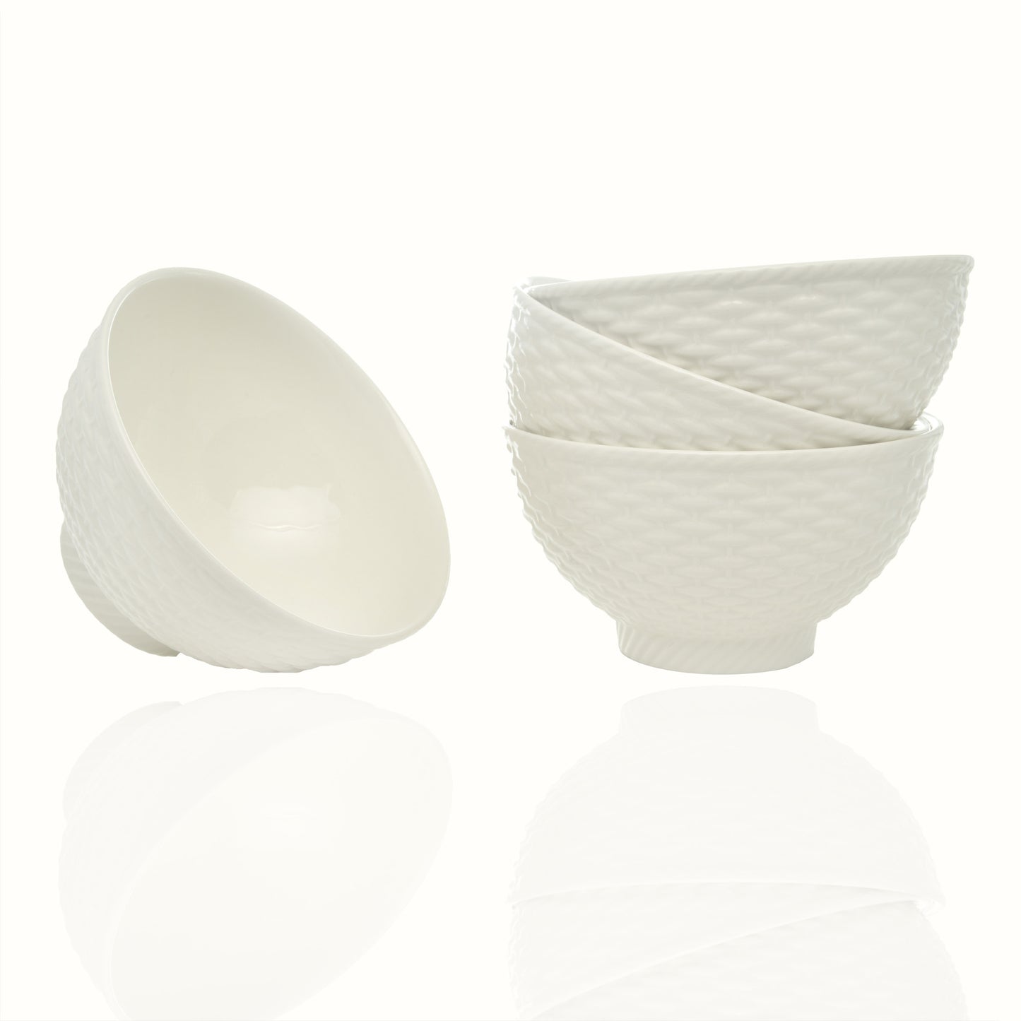 White Four Piece Weave Stoneware Service For Four Bowl Set-2