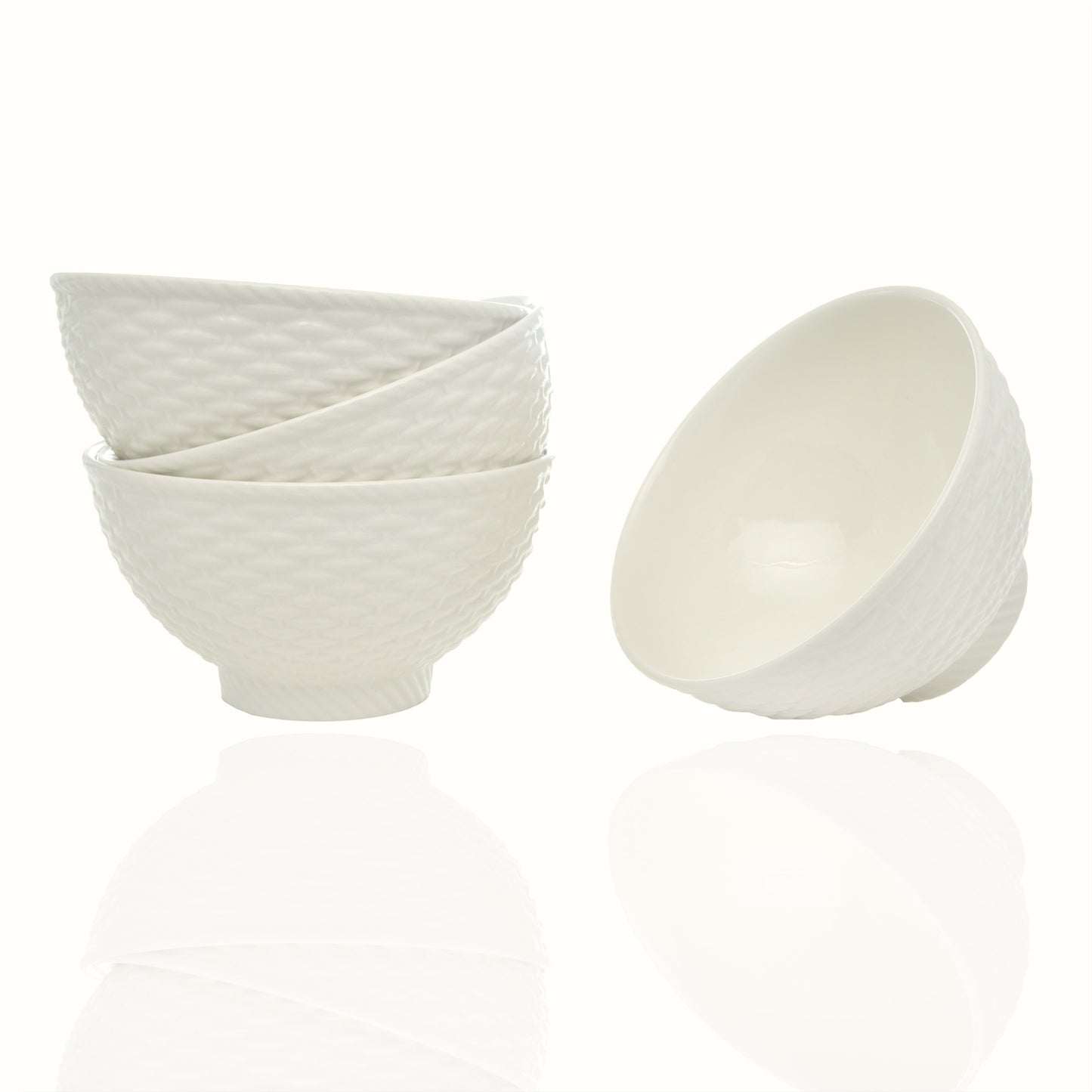 White Four Piece Weave Stoneware Service For Four Bowl Set-4