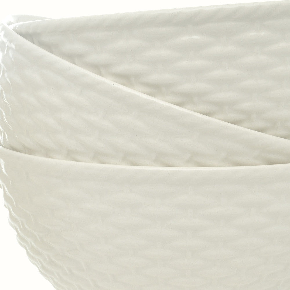 White Four Piece Weave Stoneware Service For Four Bowl Set-6