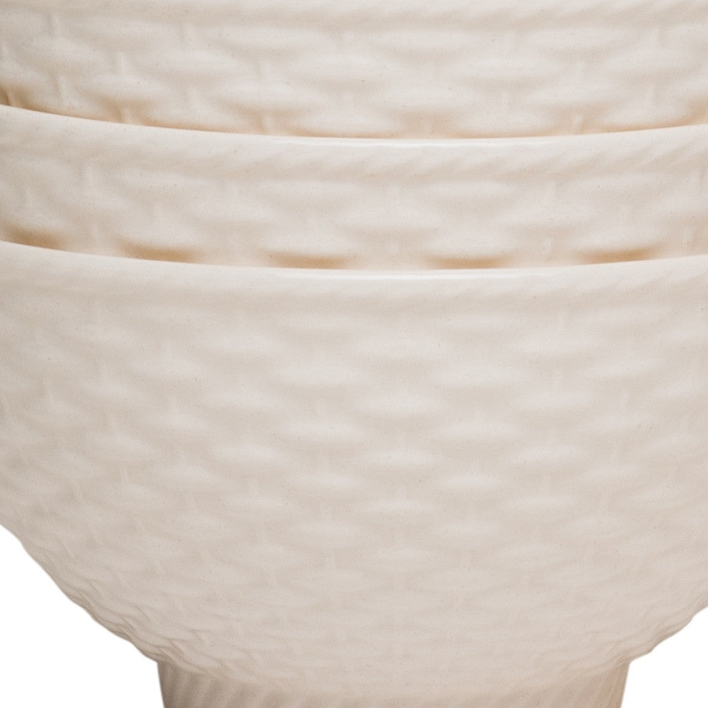 White Four Piece Weave Stoneware Service For Four Bowl Set-7