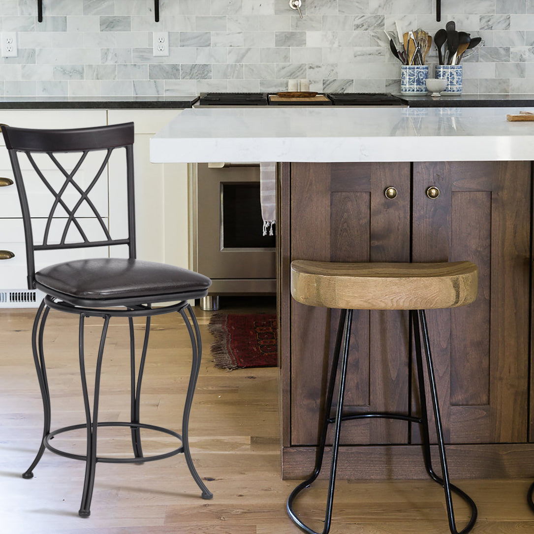 Set of Two 24" Black Manufactured Wood and Steel Counter Height Swivel Bar Chairs-7