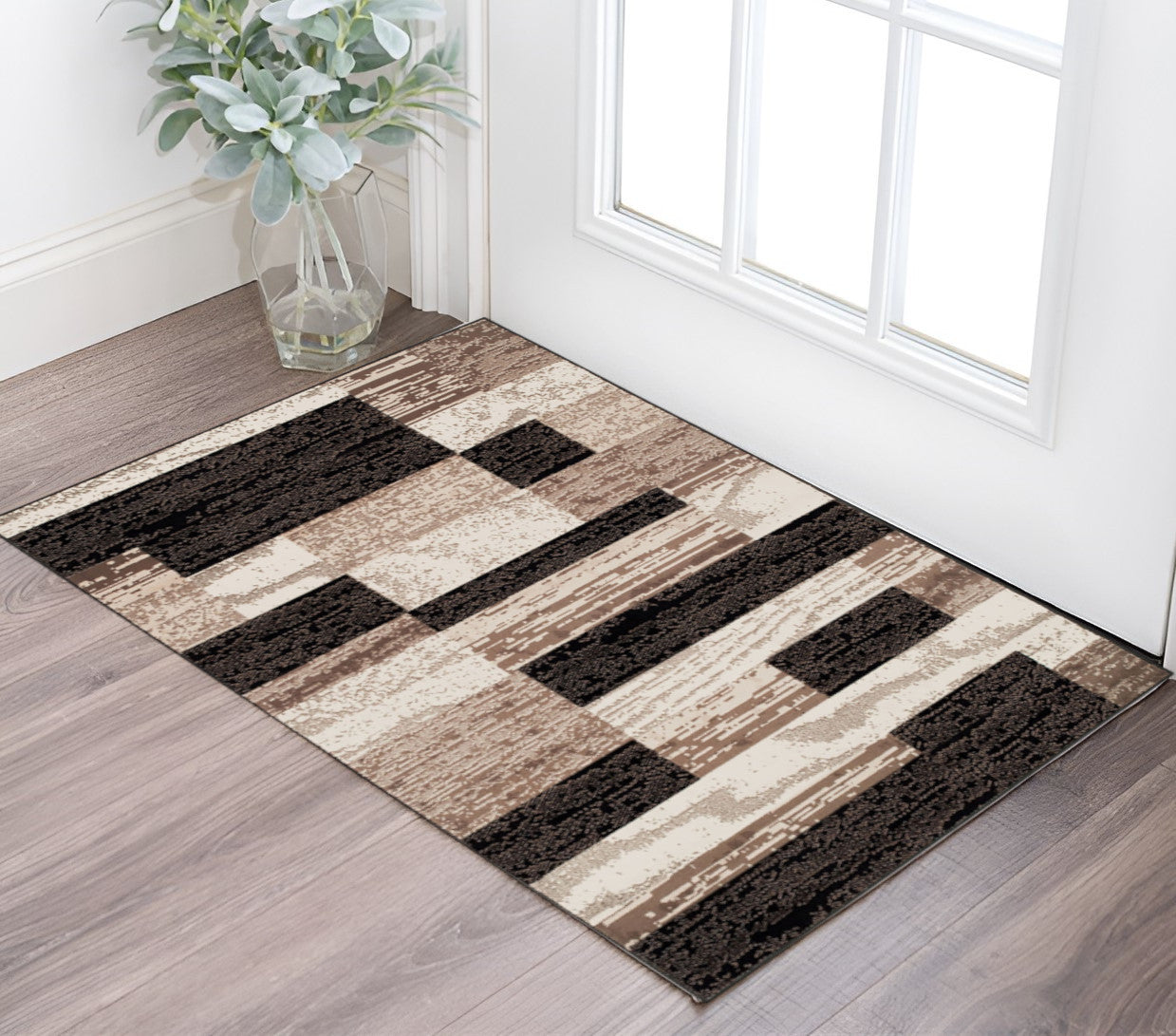 2' X 3' Chocolate Patchwork Power Loom Stain Resistant Area Rug-0