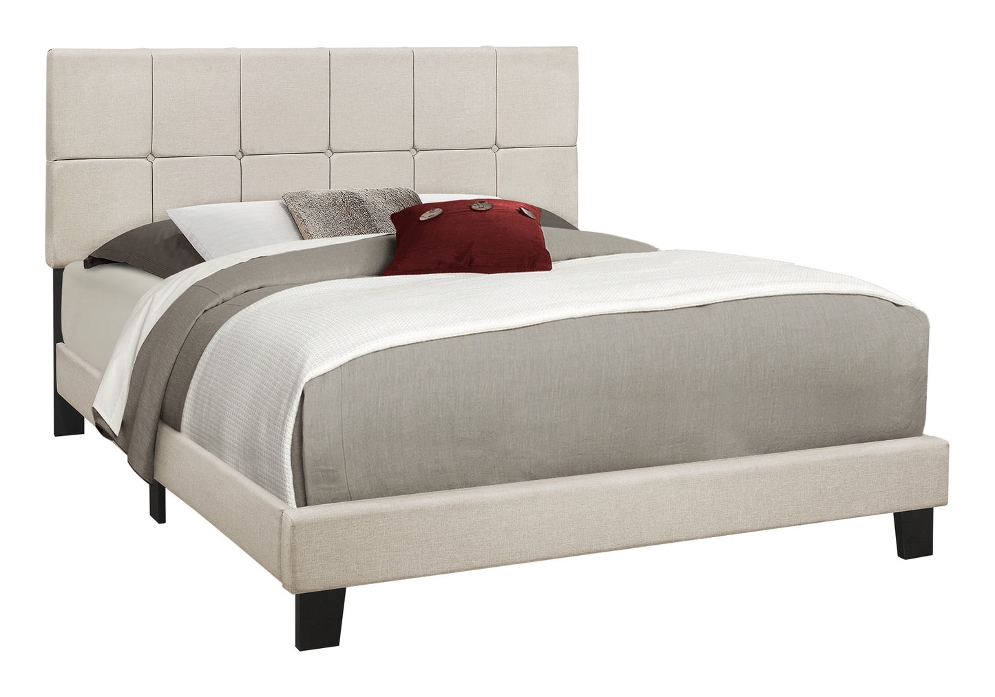 Beige Tufted Linen Queen Bed Frame-3