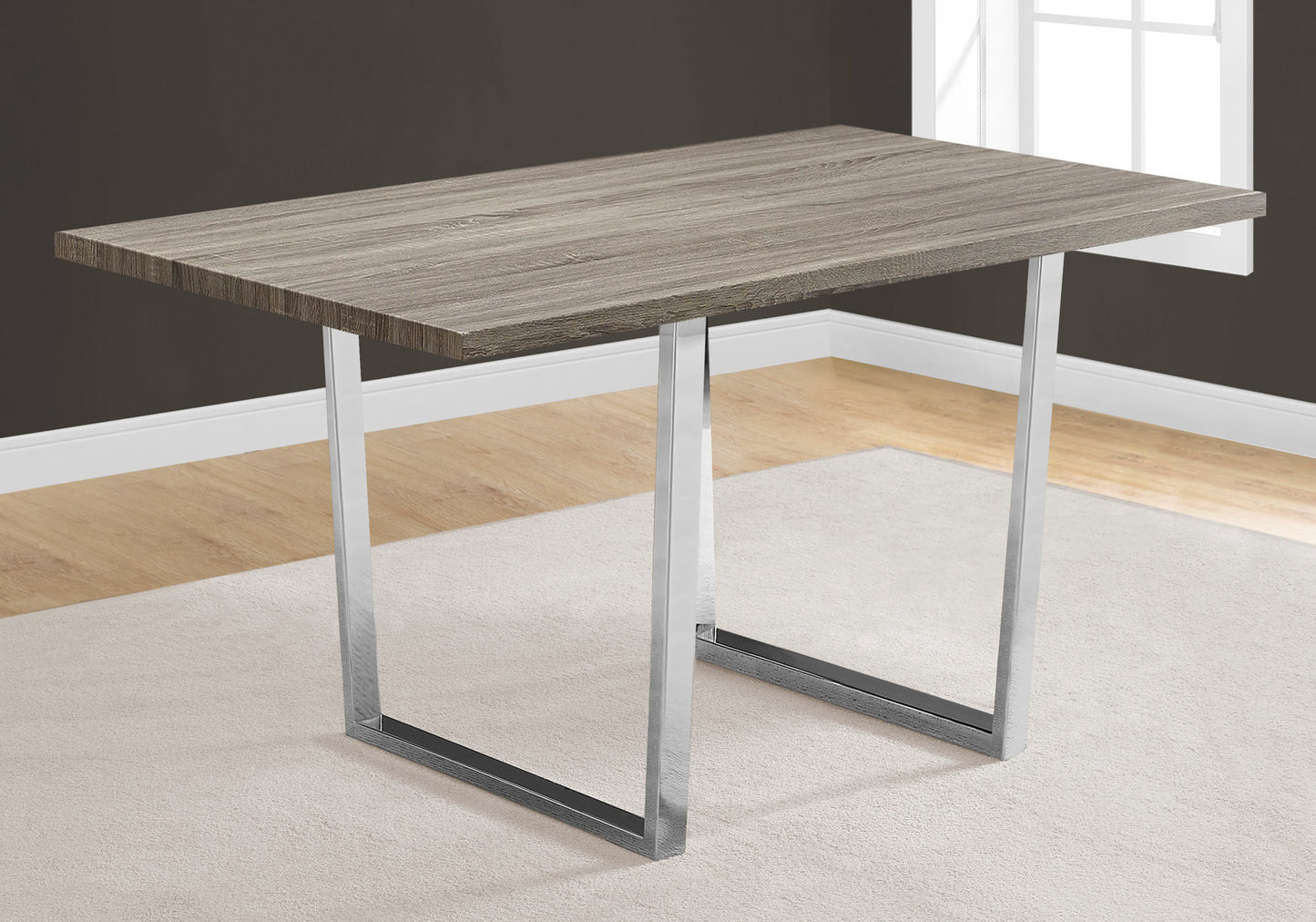 59" Taupe And Silver Solid Wood And Metal Sled Base Dining Table-8