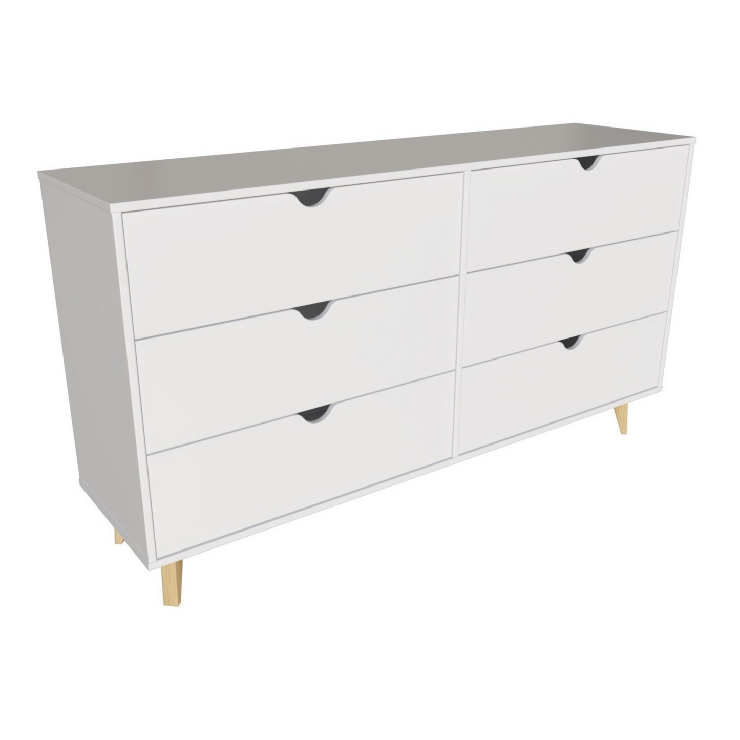 59" White Scoop Handle Six Drawer Double Dresser-2