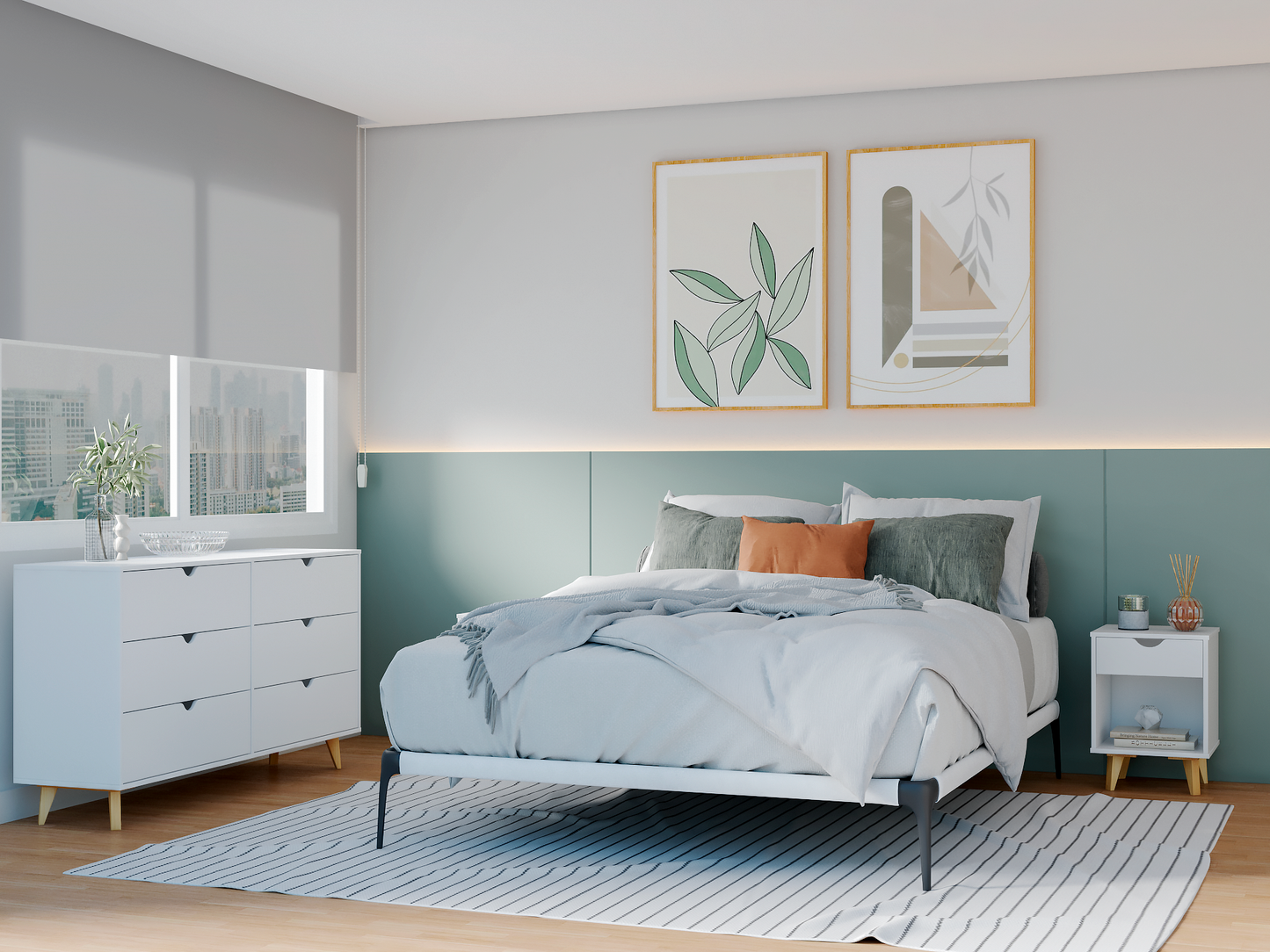 59" White Scoop Handle Six Drawer Double Dresser-6