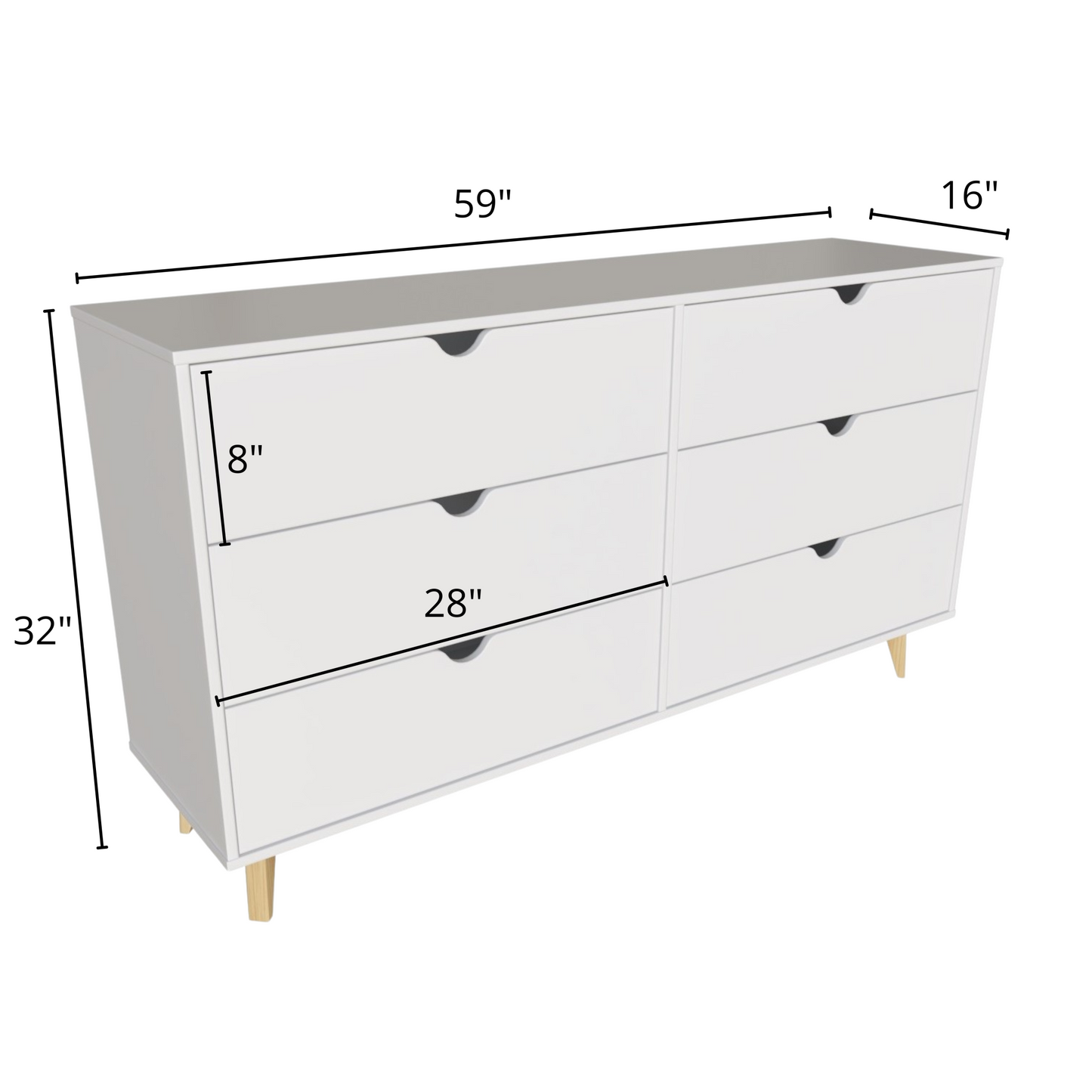 59" White Scoop Handle Six Drawer Double Dresser-7