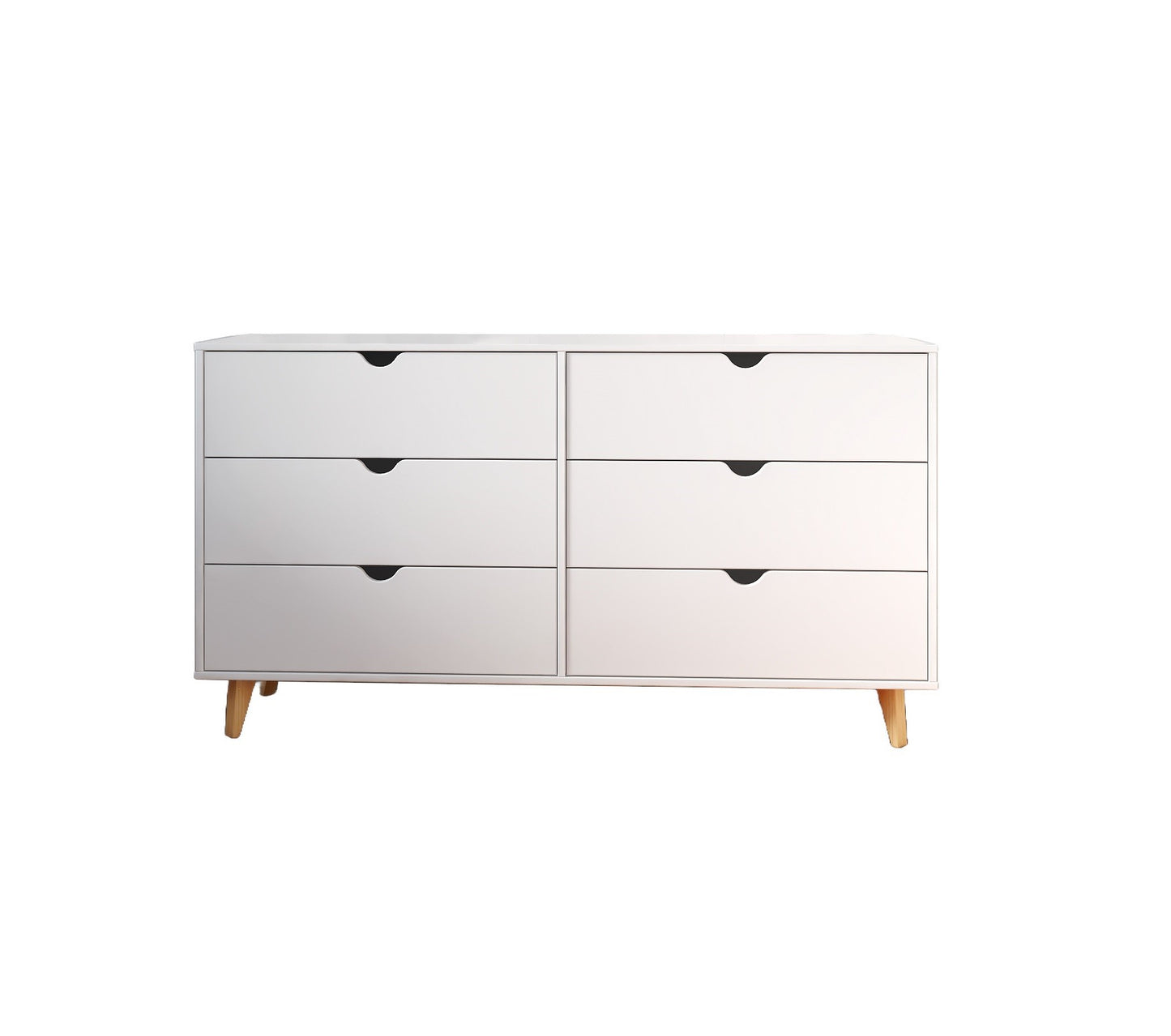 59" White Scoop Handle Six Drawer Double Dresser-1
