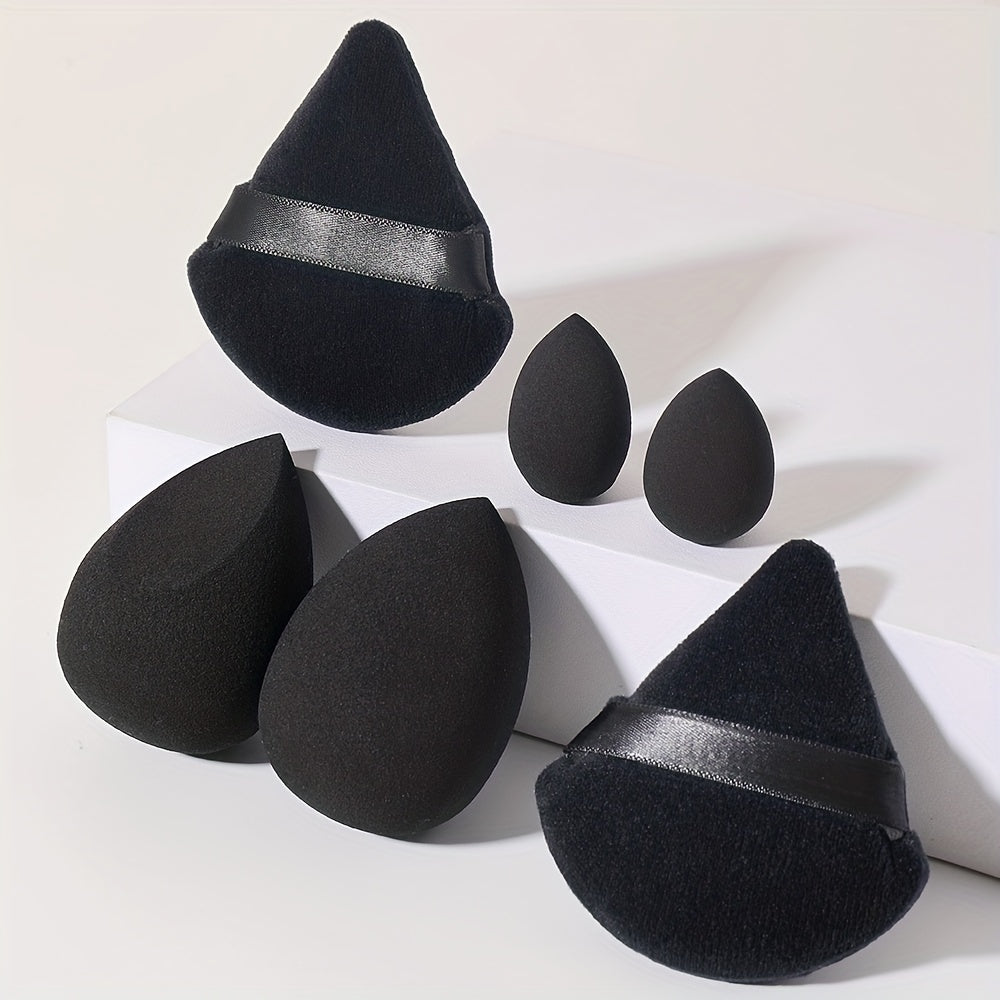 6pcs Face Makeup Sponge Puff Set, 2pcs Large Makeup Sponge & 2pcs Mini Makeup Beauty Blender & 2pcs Fan-shaped Soft Velvet Makeup Puffs, Flawless For Liquid Cream Powder, Ideal For Makeup Beginner, Black