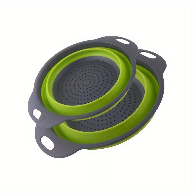 1/2pcs Silicone Collapsible Colander Set - 2 Round Strainers for Draining Pasta, Spaghetti, Salad, Vegetables and Fruits - Large and Small Sizes - Sink Strainers for Kitchen - Useful Kitchen Gadget