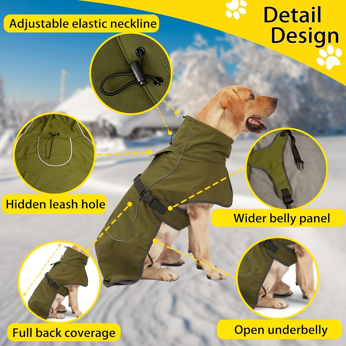 Waterproof Double-Layer Winter Dog Coats - Insulated, Windproof, and Reflective Dog Jackets for Large Dogs - Ideal for Rainy and Snowy Days, Easy to Put On and Take Off