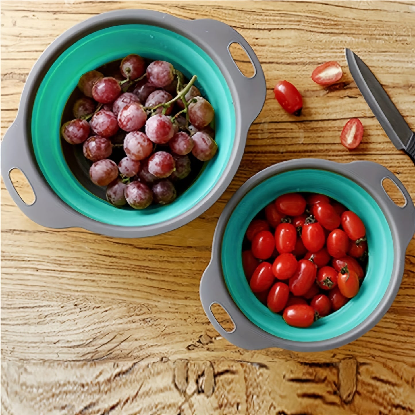 1/2pcs Silicone Collapsible Colander Set - 2 Round Strainers for Draining Pasta, Spaghetti, Salad, Vegetables and Fruits - Large and Small Sizes - Sink Strainers for Kitchen - Useful Kitchen Gadget
