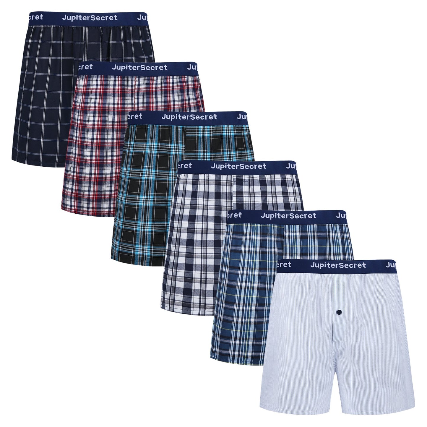 6/10 pcs JupiterSecret Men's Woven Boxer Shorts - 6 Pack, Elastic Waistband, Random Color