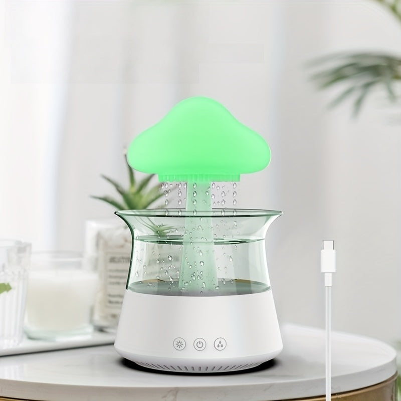 USB-Powered Zen Master Mushroom Lamp with Rain Cloud Aromatherapy Oil Diffuser, Night Light & Ultra-Quiet Humidifier - Perfect for Home or Office, White, Zen Home Decor