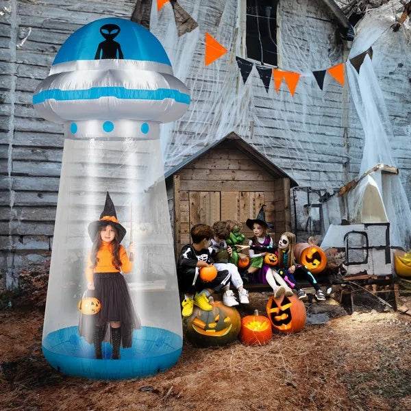 8.8 FT Halloween Inflatable UFO Yard Decoration, Fun Tall Blow Up Yard Decor With Built-in LED Lights And Stand Inside Design For Holiday Party Yard Lawn Garden Decor Indoor Outdoor