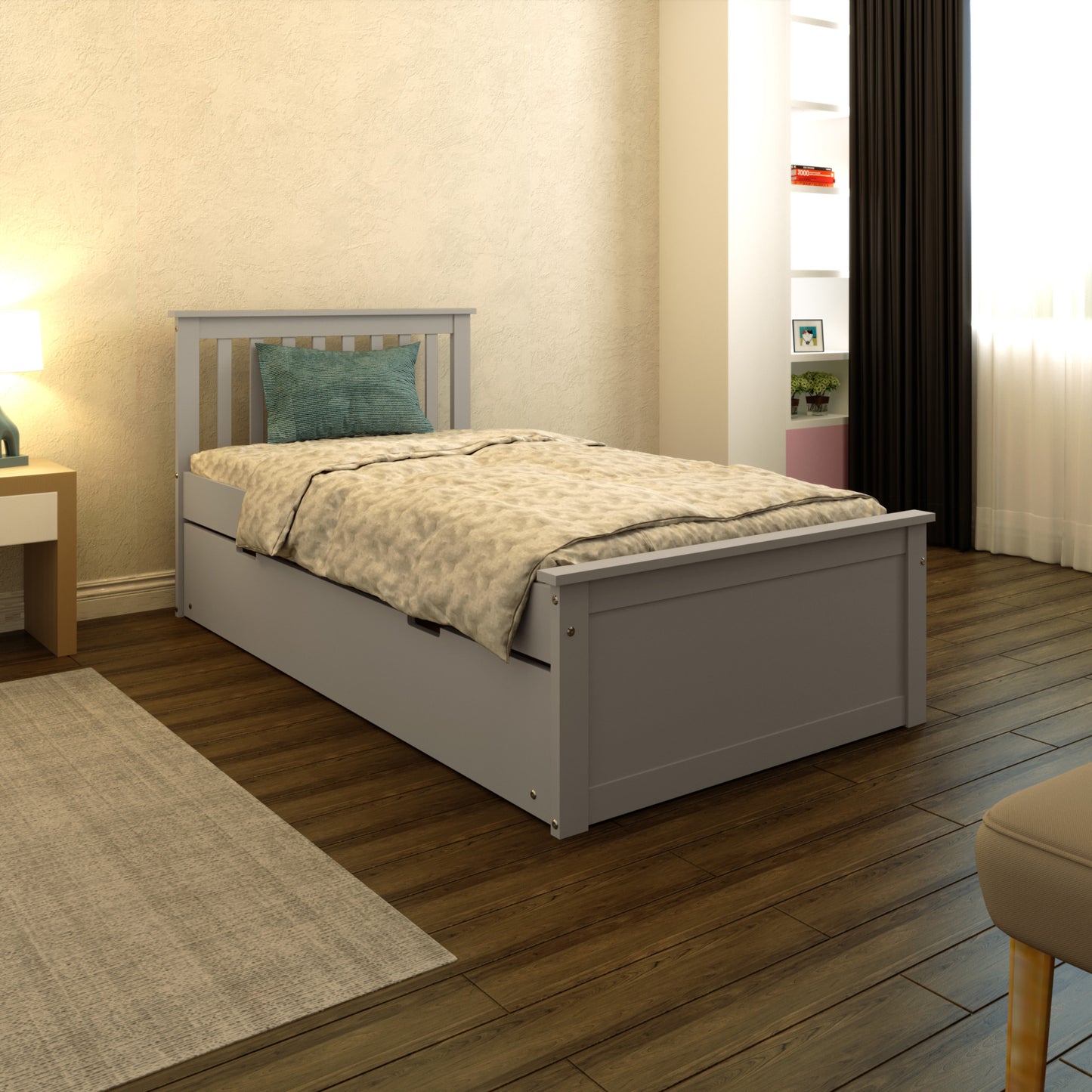 Gray Solid Wood Twin Bed With Pull Out Trundle-5