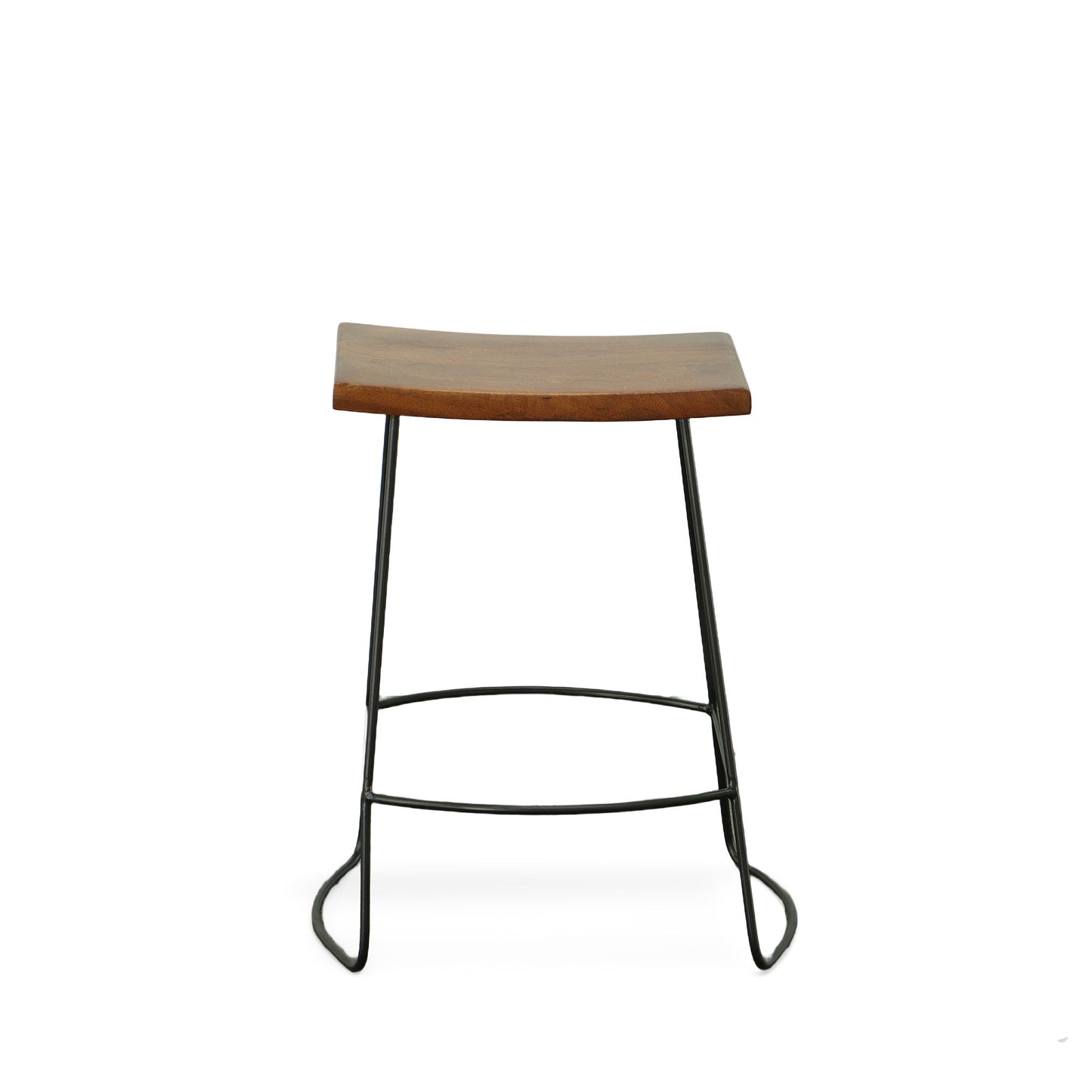 Set of Two 25" Chestnut and Black Solid Wood and Steel Backless Counter Height Bar Chairs-3