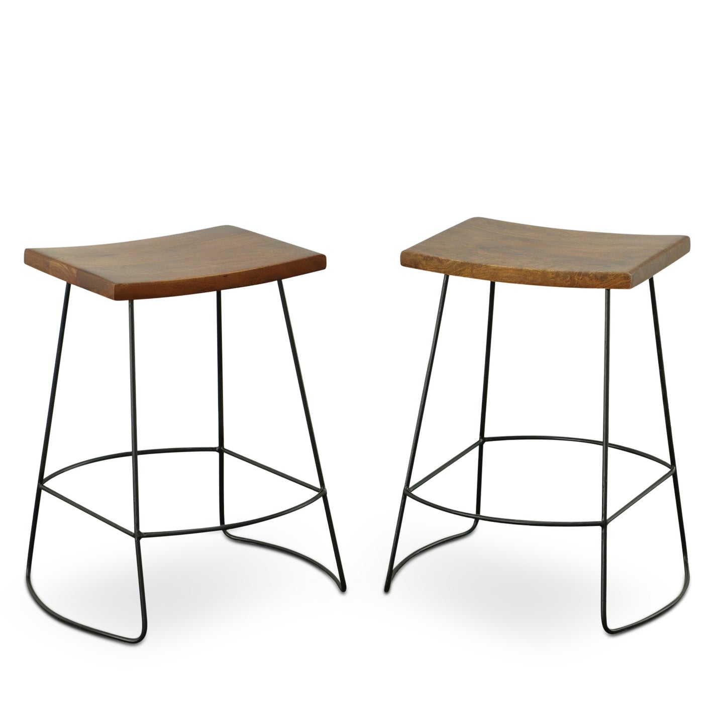 Set of Two 25" Chestnut and Black Solid Wood and Steel Backless Counter Height Bar Chairs-5