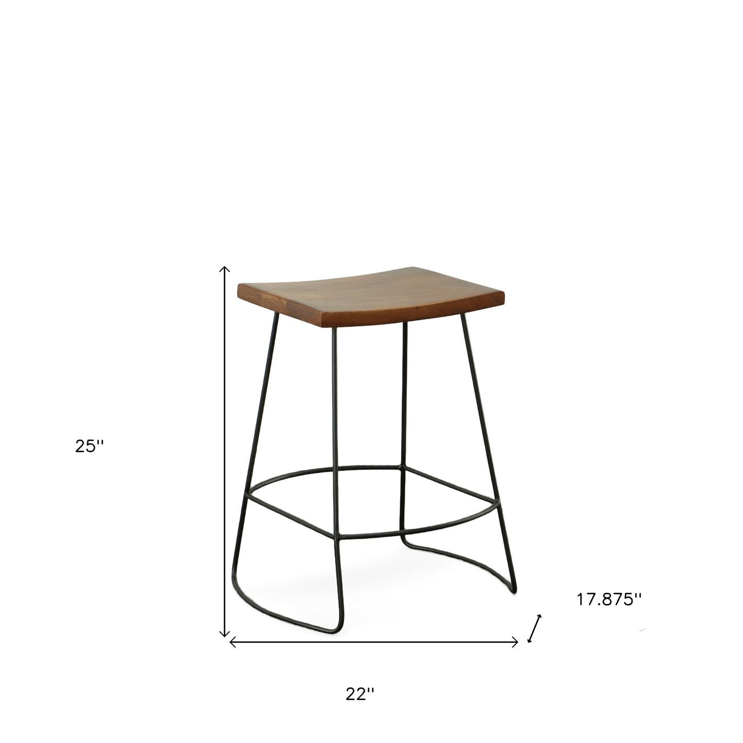 Set of Two 25" Chestnut and Black Solid Wood and Steel Backless Counter Height Bar Chairs-6