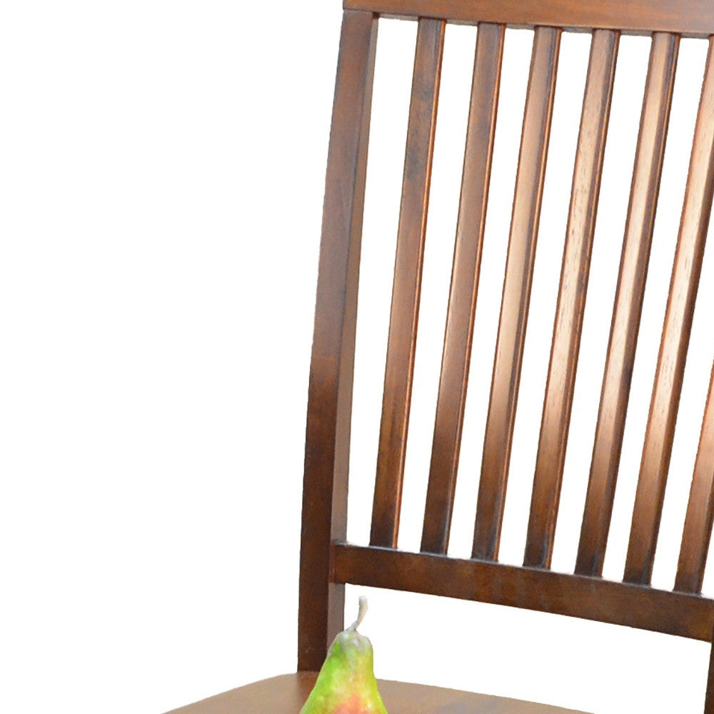 Chestnut Wood Slat Back Dining Side Chair-2