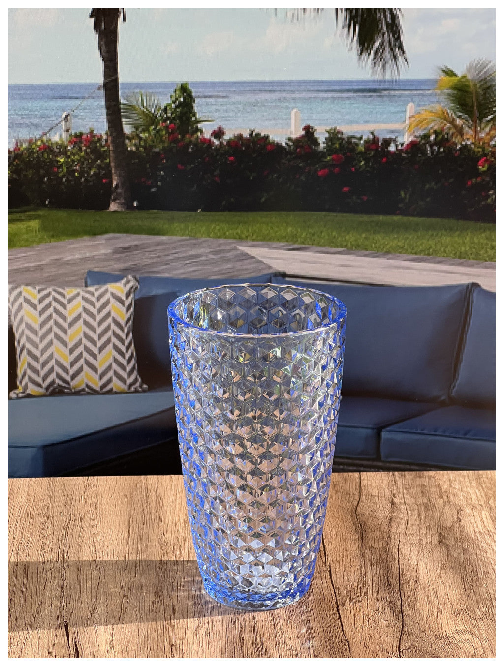 Set of Four Blue Geometric Acrylic Stemless Highball Glass-6