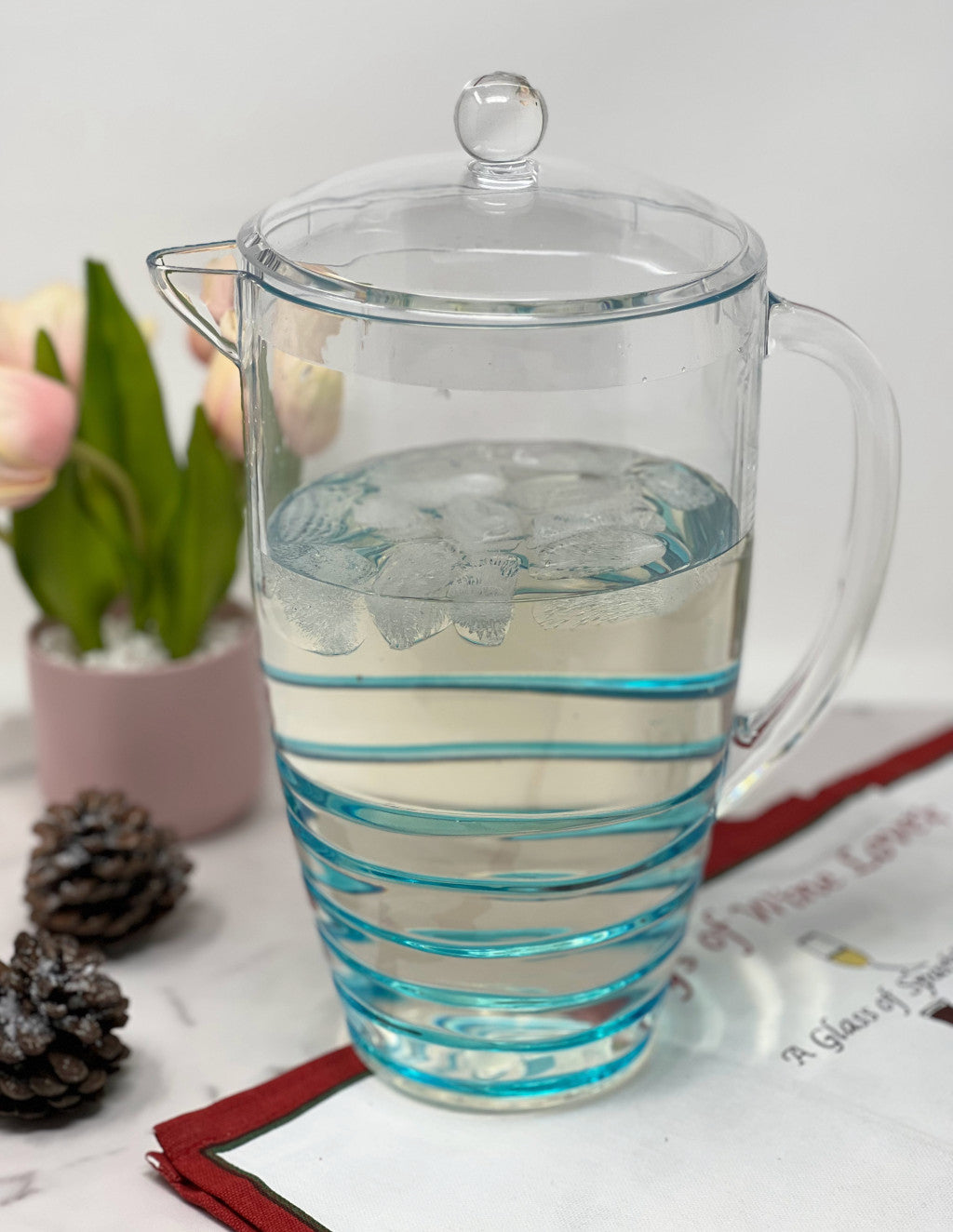 2.5 Quart Clear and Blue Swirl Acrylic Pitcher-2