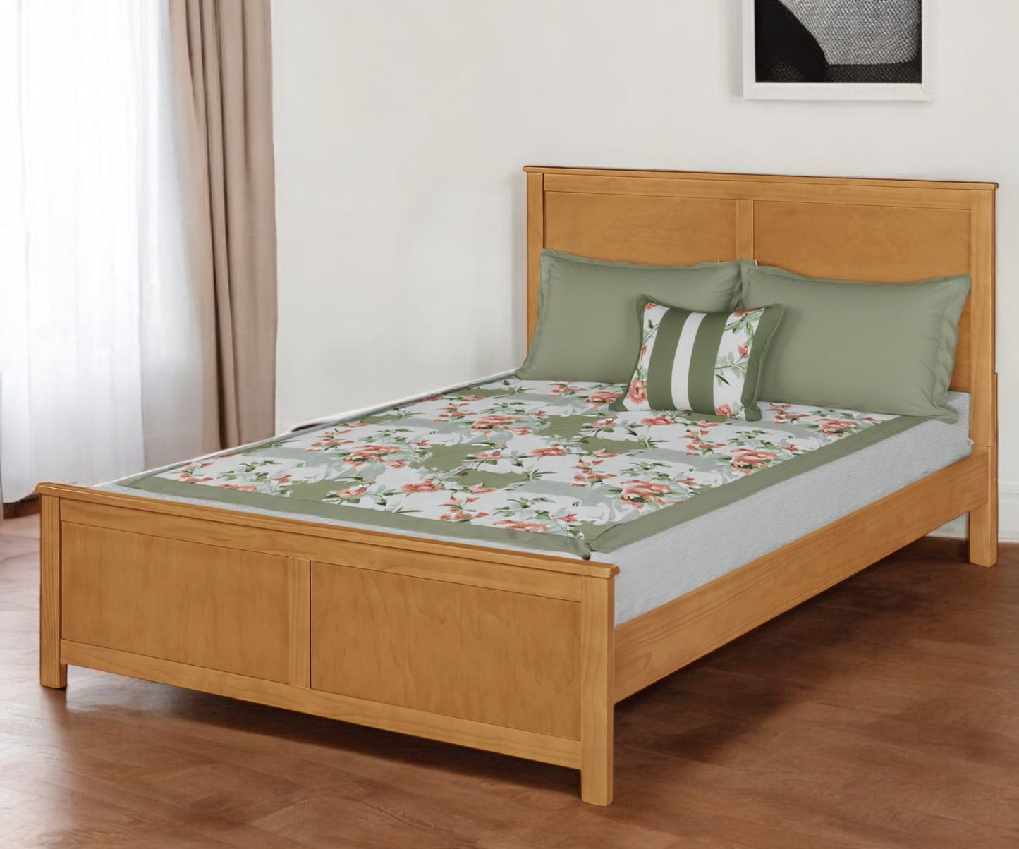 Brown Solid Wood Queen Bed Frame-0