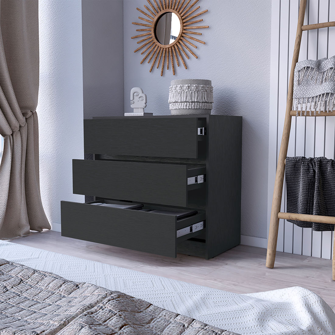 33" Black Three Drawer Dresser-5