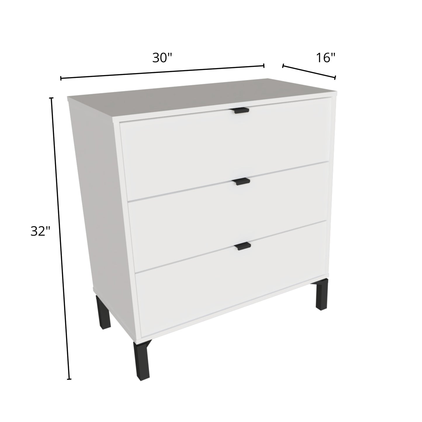 30" White Three Drawer Dresser-7