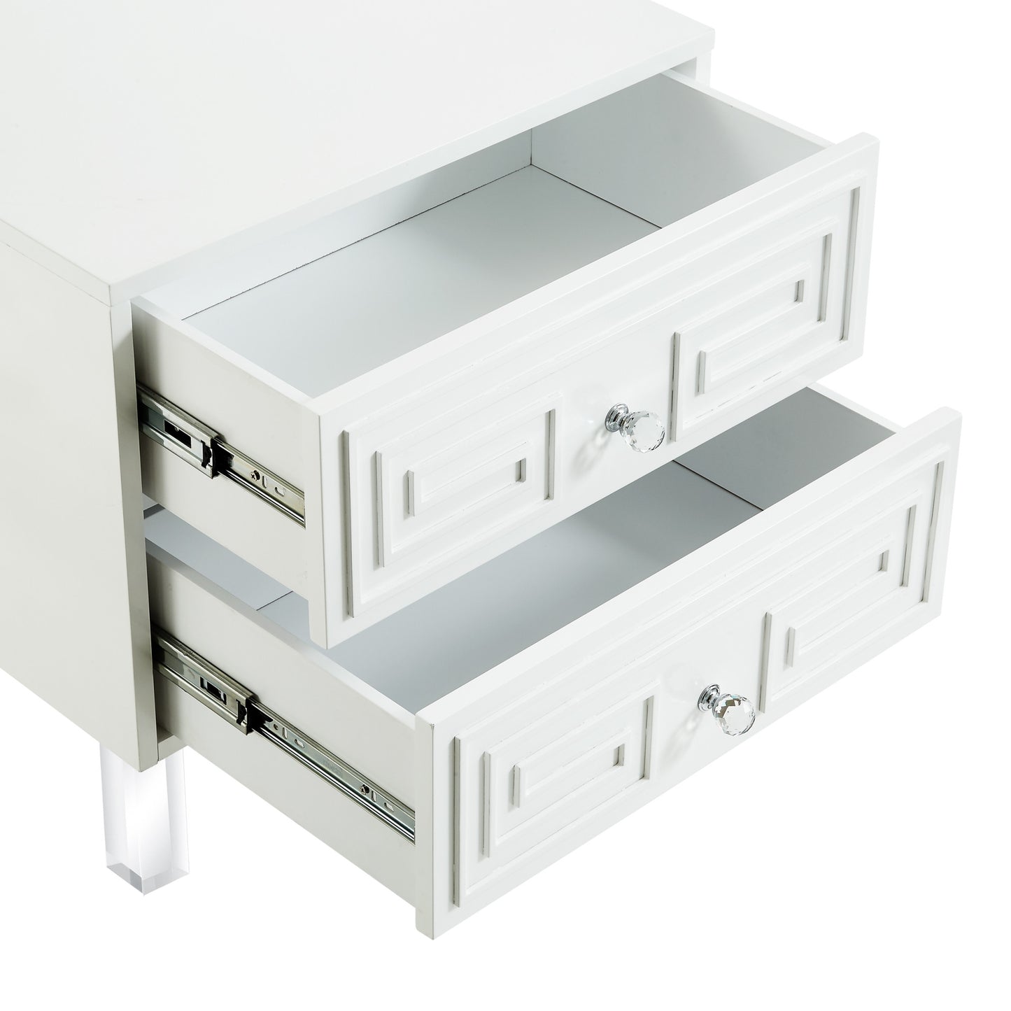 24" White And Clear Wood And Acrylic End Table With Two Drawers-3