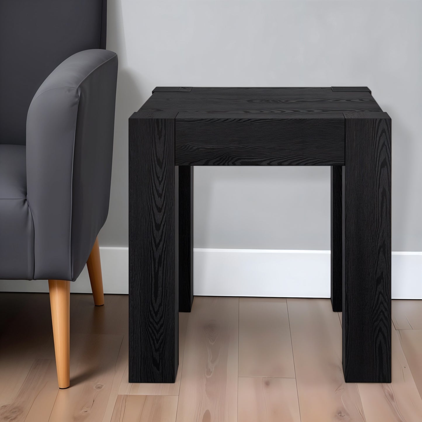 22" Black Wood Square End Table-0