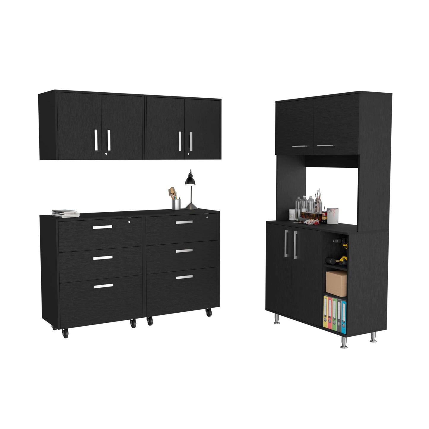 28" Black Wall mounted Accent Cabinet With Seven Shelves And Six Drawers-4