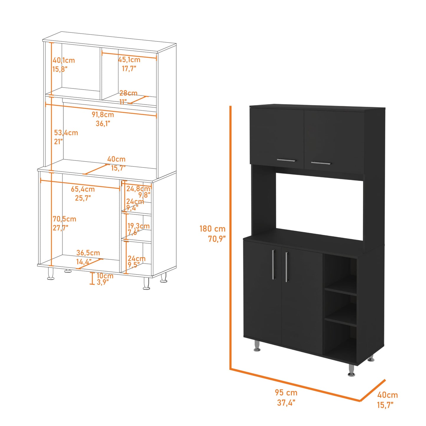 28" Black Wall mounted Accent Cabinet With Seven Shelves And Six Drawers-8
