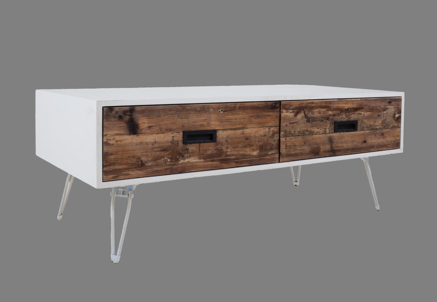 48" Brown And White Wood And Metal Coffee Table With Two Drawers-4