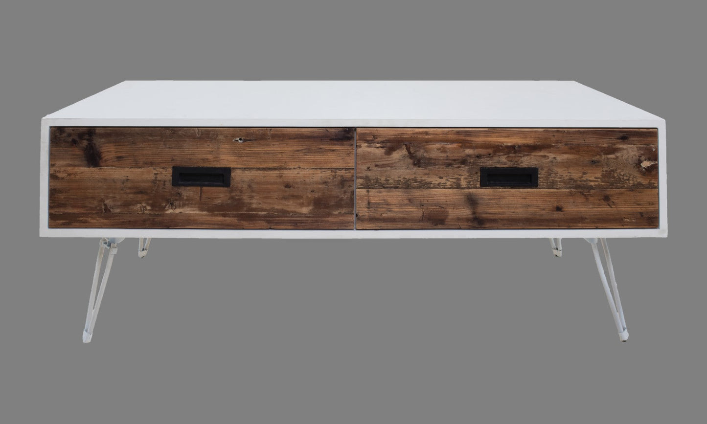 48" Brown And White Wood And Metal Coffee Table With Two Drawers-5