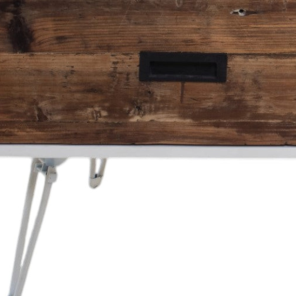 48" Brown And White Wood And Metal Coffee Table With Two Drawers-3