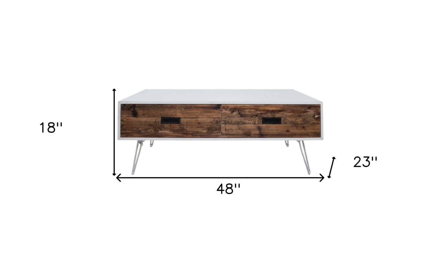 48" Brown And White Wood And Metal Coffee Table With Two Drawers-6
