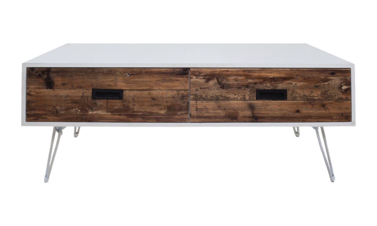 48" Brown And White Wood And Metal Coffee Table With Two Drawers-1