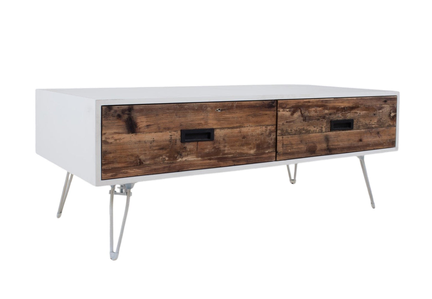 48" Brown And White Wood And Metal Coffee Table With Two Drawers-2