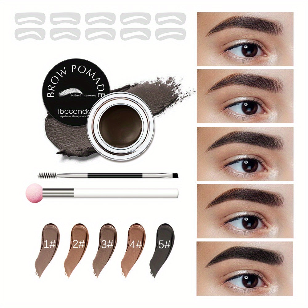 Waterproof and Sweatproof Eyebrow Cream Set with Brush and Sponge Stick - Black and Brown Colors - Lazy Print Eyebrow Stamp Powder - Eyebrow Stencil Included