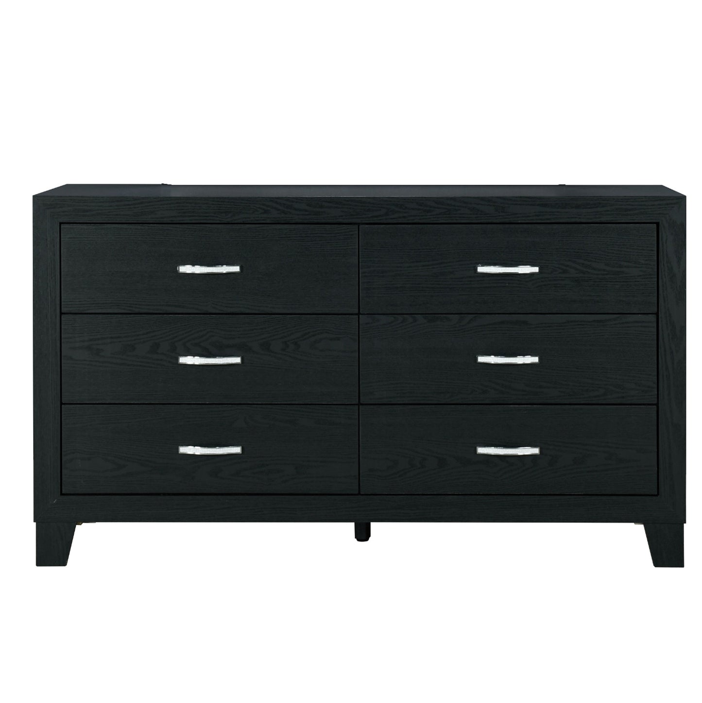58" Black Wood Six Drawer Double Dresser-1