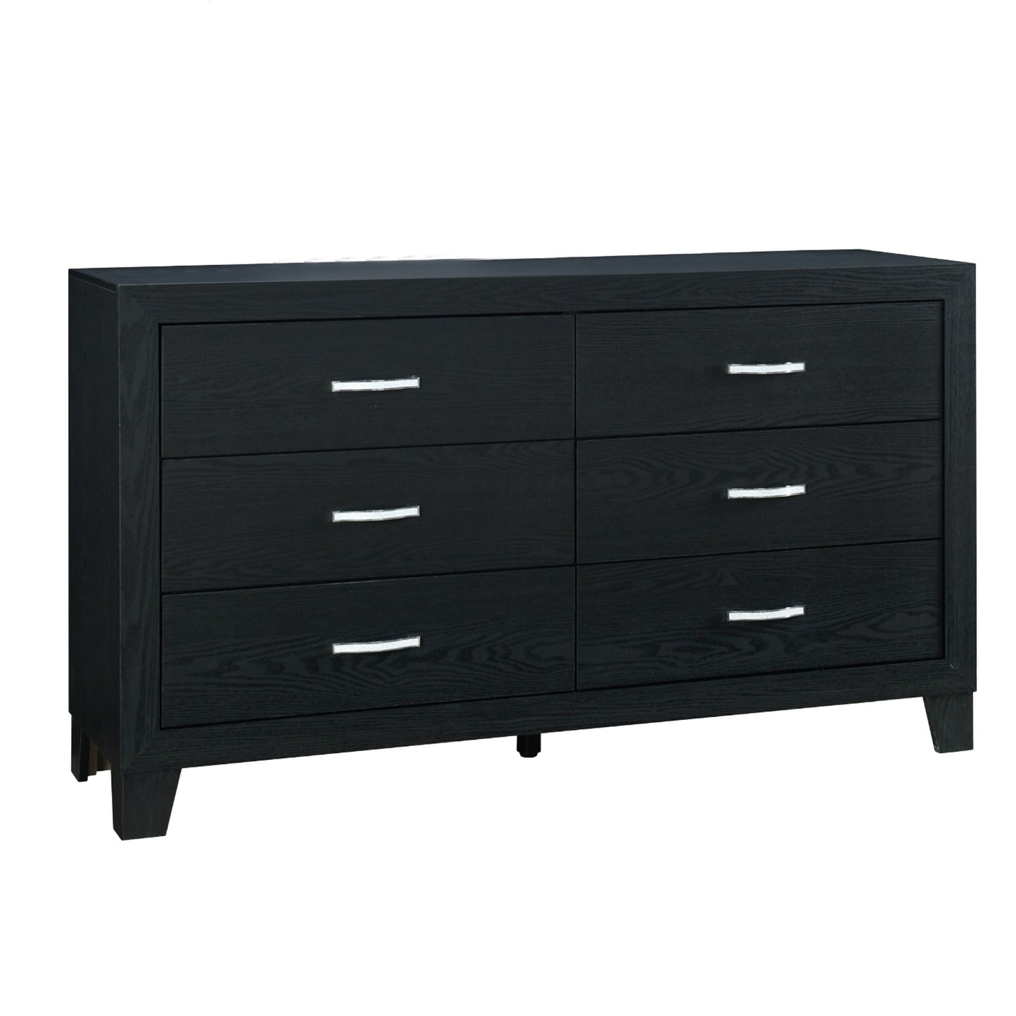 58" Black Wood Six Drawer Double Dresser-2