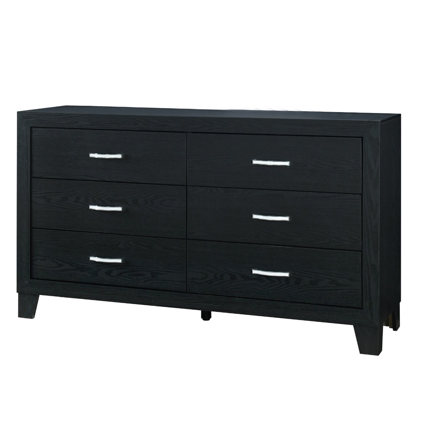 58" Black Wood Six Drawer Double Dresser-3
