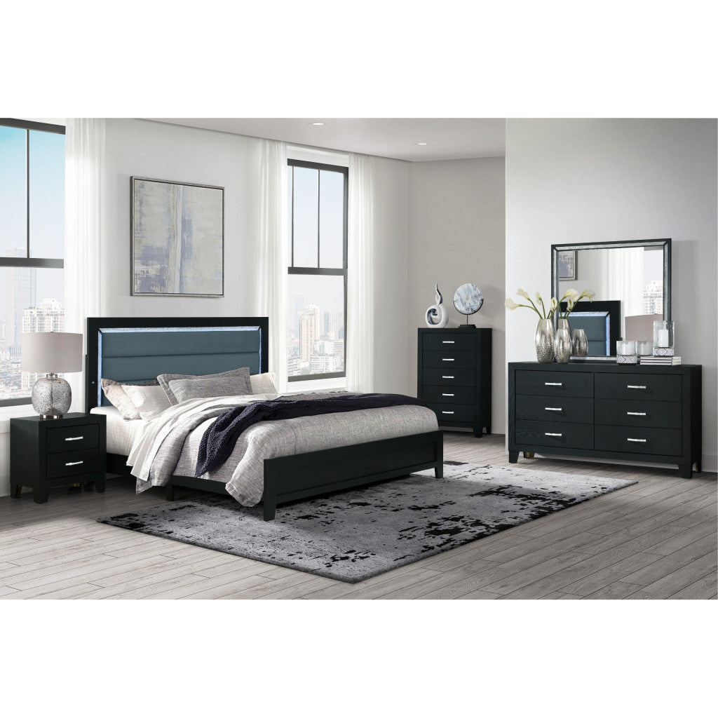 58" Black Wood Six Drawer Double Dresser-6